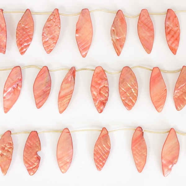 MOTHER OF PEARL BEADS - LEAVES - 45x20mm CORAL 86 - PACKAGE (5x14pcs.)  Hole-1.0mm