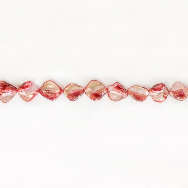 MOTHER OF PEARL BEADS - IRREGULAR TILE - 20x20mm CORAL (LIGHT) 73 - STRING (22pcs.)  Hole-1.0mm