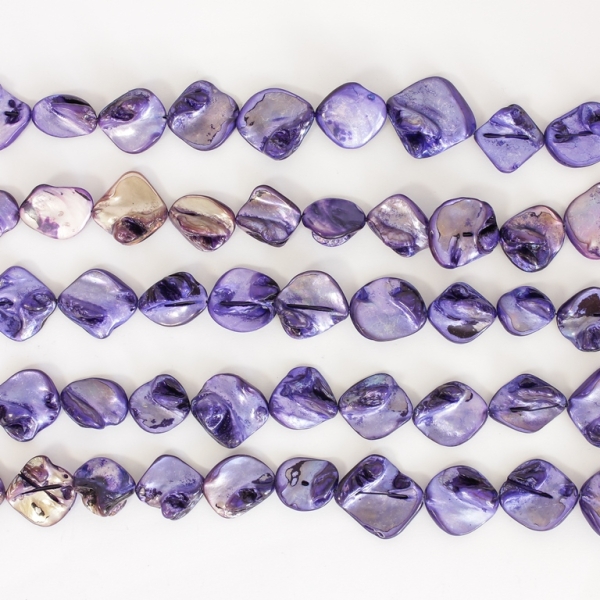 MOTHER OF PEARL BEADS - IRREGULAR TILE - 20x20mm PURPLE 69 - PACKAGE (5x18pcs.)  Hole-1.0mm