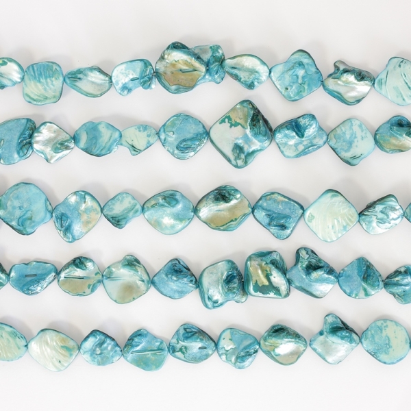 MOTHER OF PEARL BEADS - IRREGULAR TILE - 20x20mm TURQUOISE BLUE (LIGHT) 67 - PACKAGE (5x21pcs.)  Hole-1.0mm