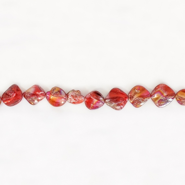 MOTHER OF PEARL BEADS - IRREGULAR TILE - 20x20mm RED (DARK) АВ 76 - STRING (21pcs.)  Hole-1.0mm