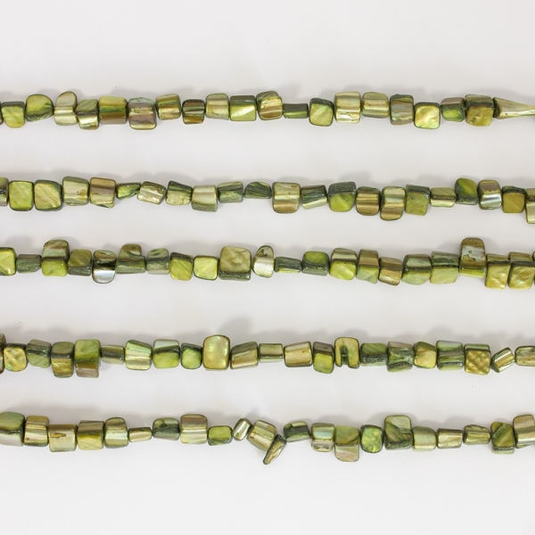 MOTHER OF PEARL BEADS - CHIPS - MODEL 01 - 8x8mm GREEN MILITARY 53 - PACKAGE (5x48pcs.)  Hole-0.8mm