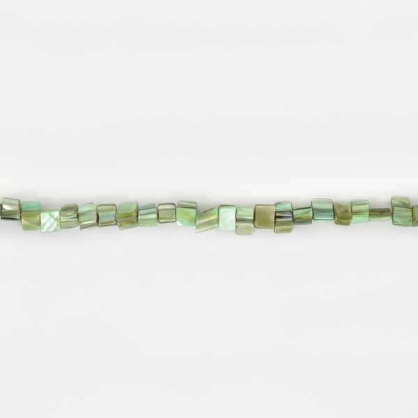 MOTHER OF PEARL BEADS - CHIPS - MODEL 01 - 8x8mm GREEN (LIGHT) 54 - STRING (48pcs.)  Hole-0.8mm