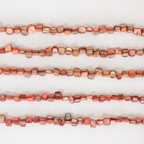 MOTHER OF PEARL BEADS - CHIPS - MODEL 01 - 8x8mm CORAL (LIGHT) 63 - PACKAGE (5x48pcs.)  Hole-0.8mm