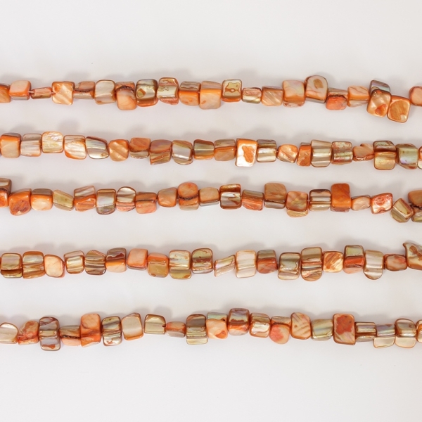 MOTHER OF PEARL BEADS - CHIPS - MODEL 01 - 8x8mm ORANGE 61 - PACKAGE (5x48pcs.)  Hole-0.8mm