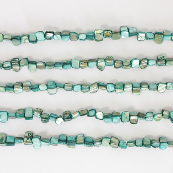 MOTHER OF PEARL BEADS - CHIPS - MODEL 01 - 8x8mm TURQUOISE 52 - PACKAGE (5x48pcs.)  Hole-0.8mm