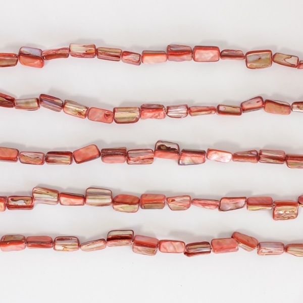 MOTHER OF PEARL BEADS - CHIPS - MODEL 01 - 8x15mm CORAL (DARK) 48 - PACKAGE (5x26pcs.)  Hole-0.8mm