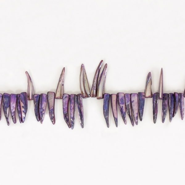 MOTHER OF PEARL BEADS - SPIKES - 30x7mm PURPLE (DARK) 83 - STRING (60pcs.)  Hole-1.0mm