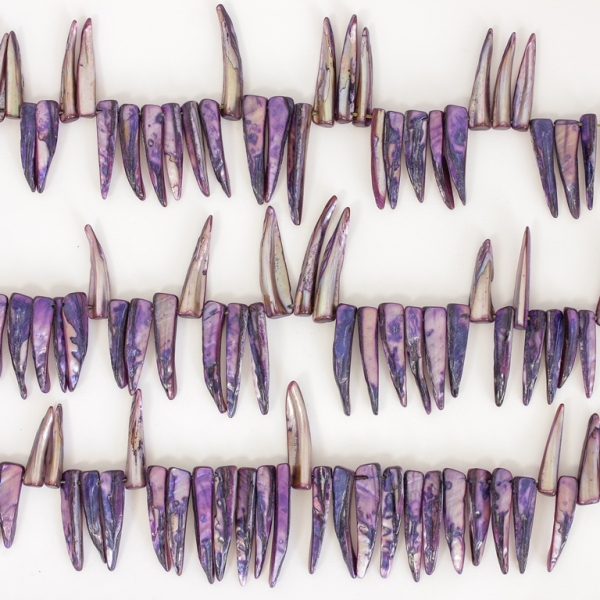 MOTHER OF PEARL BEADS - SPIKES - 30x7mm PURPLE (DARK) 83 - PACKAGE (5x60pcs.)  Hole-1.0mm