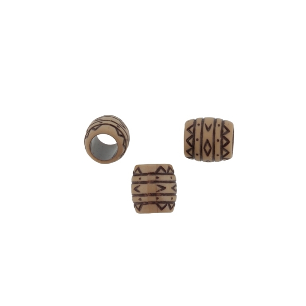 IMITATION WOOD BEADS - CYLINDER RELIEF 02 - 10.5x10mm BROWN AND BROWN (DARK) - 50g Hole-6.0mm (114pcs.)