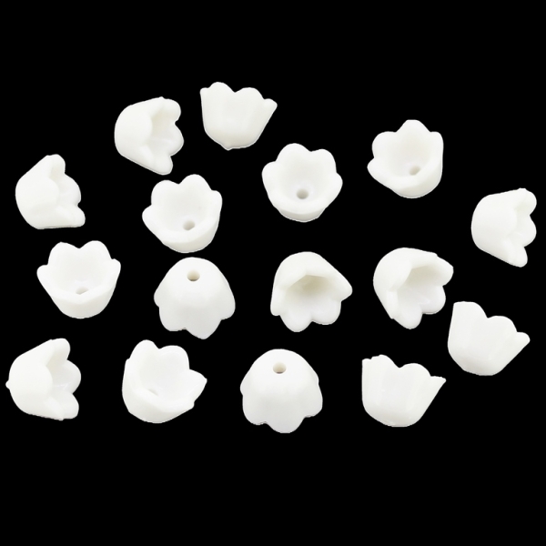 OPAQUE PLASTIC BEADS - TULIP - 6.6x10mm WHITE С01 - 50g Hole-1.5mm (200pcs.)