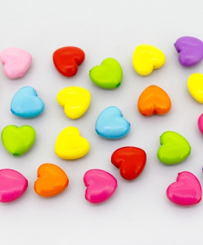 OPAQUE PLASTIC BEADS - HEART 01 - 10x10.5x6mm MIX - PACKAGE 500g Hole-1.8mm (1250pcs.)