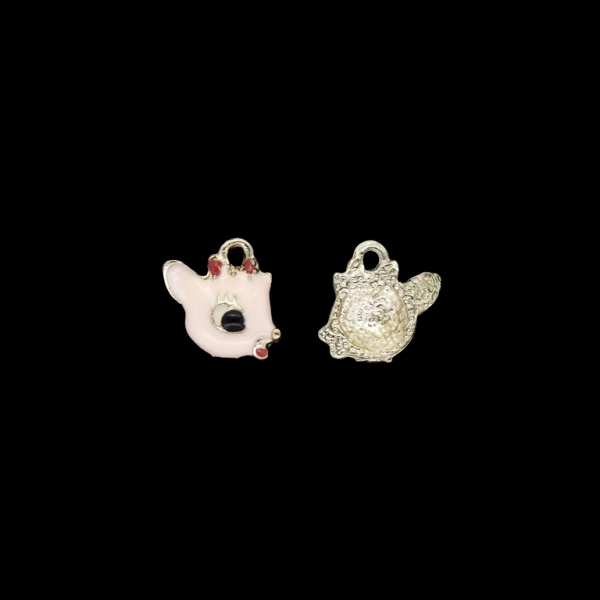 METAL BEADS WITH ENAMEL - PENDANT - DEER 02 - 11x14x3mm GOLD AND PINK (LIGHT) - PACKAGE 50pcs. Hole-1.3mm