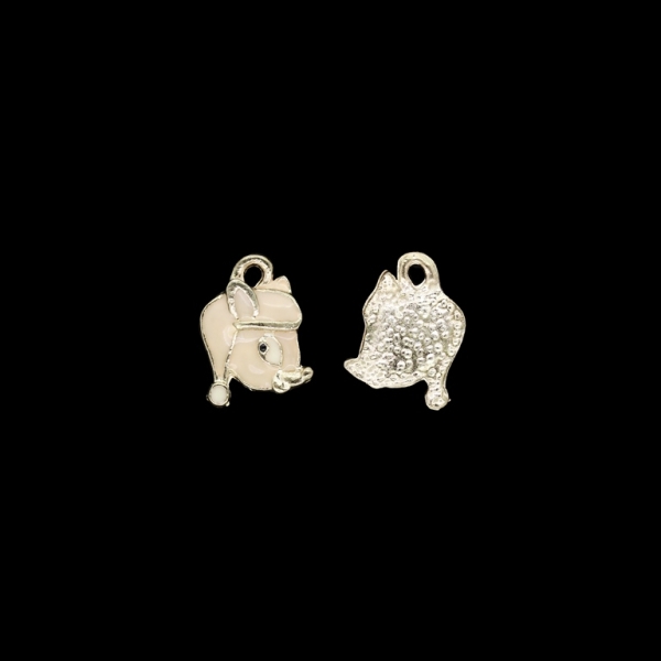 METAL BEADS WITH ENAMEL - PENDANT - DEER WITH HAT 01 - 10x13x2mm GOLD AND PINK (LIGHT) - PACKAGE 50pcs. Hole-1.5mm