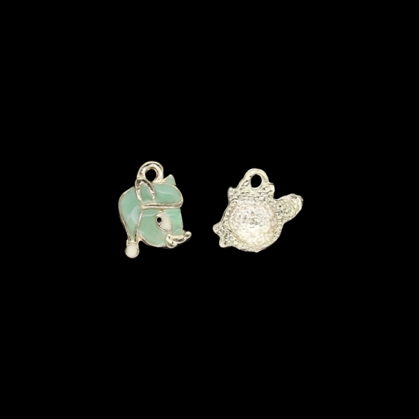 METAL BEADS WITH ENAMEL - PENDANT - DEER WITH HAT 01 - 10x13x2mm GOLD AND TURQUOISE (LIGHT) - PACKAGE 50pcs. Hole-1.5mm