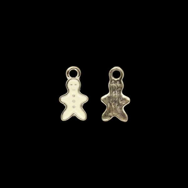 METAL BEADS WITH ENAMEL - PENDANT - CHRISTMAS COOKIE 01 - 10x18x2mm GOLD AND ECRU - PACKAGE 30pcs. Hole-2.5mm