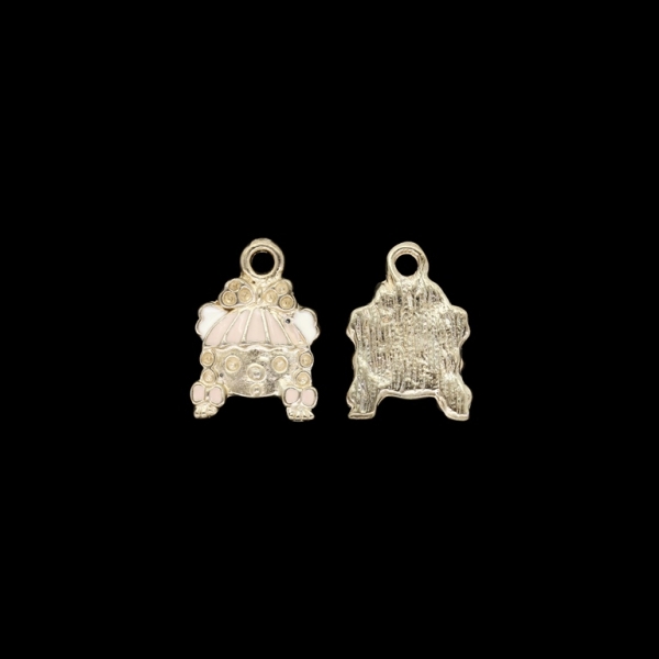 METAL BEADS WITH ENAMEL - PENDANT - BEAR 06 WITH HAT - 12x16x2mm GOLD-PINK-WHITE - PACKAGE 50pcs. Hole-1.9mm