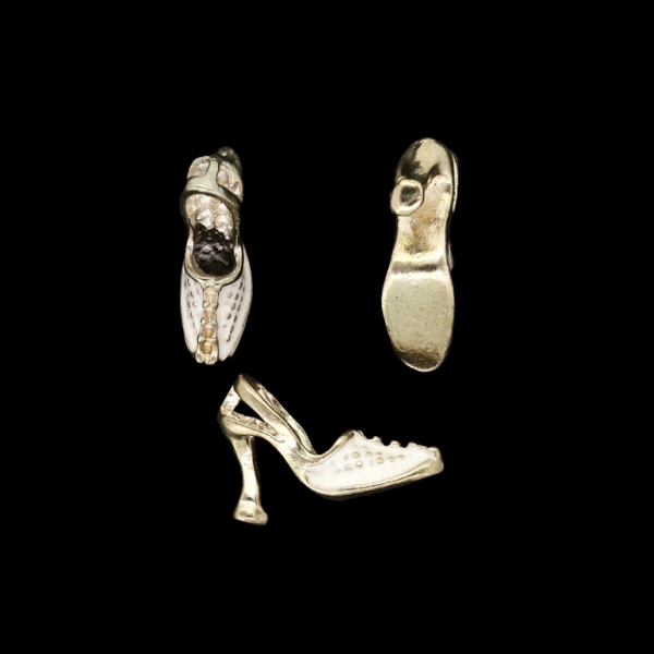 METAL BEADS WITH ENAMEL - PENDANT - SHOE 02 - 14x21x7mm GOLD (DARK) AND ECRU - PACKAGE 50pcs.