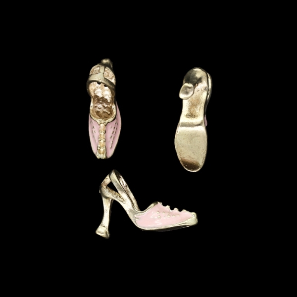 METAL BEADS WITH ENAMEL - PENDANT - SHOE 02 - 14x21x7mm GOLD (DARK) AND PINK (LIGHT) - PACKAGE 50pcs.