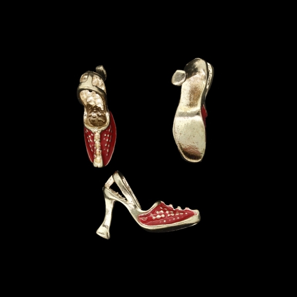 METAL BEADS WITH ENAMEL - PENDANT - SHOE 02 - 14x21x7mm GOLD (DARK) AND RED - PACKAGE 50pcs.