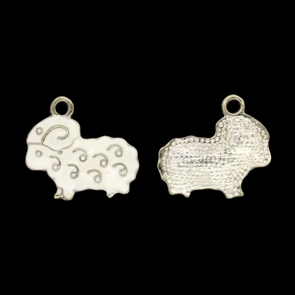 METAL BEADS WITH ENAMEL - PENDANT - ARIES 04 - 21x23x2.5mm GOLD-ECRU - PACKAGE 30pcs. Hole-2.4mm