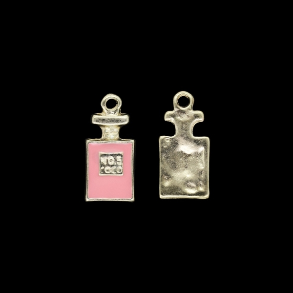 METAL BEADS WITH ENAMEL - PENDANT - PERFUME 01 - 10x22x2mm GOLD AND PINK (DARK) - PACKAGE 20pcs. Hole-2.0mm