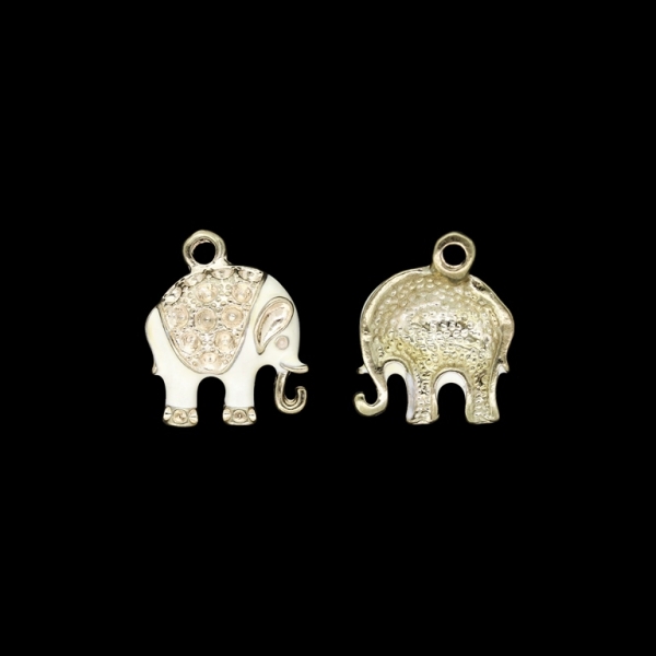 METAL BEADS WITH ENAMEL - PENDANT - ELEPHANT 08 - 14x18x4mm GOLD AND ECRU - PACKAGE 30pcs. Hole-2.0mm