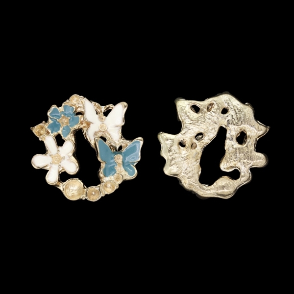 METAL BEADS WITH ENAMEL - BUTTERFLIES 01 - 23x22x3.6mm GOLD AND ECRU-TURQUOISE - PACKAGE 30pcs.