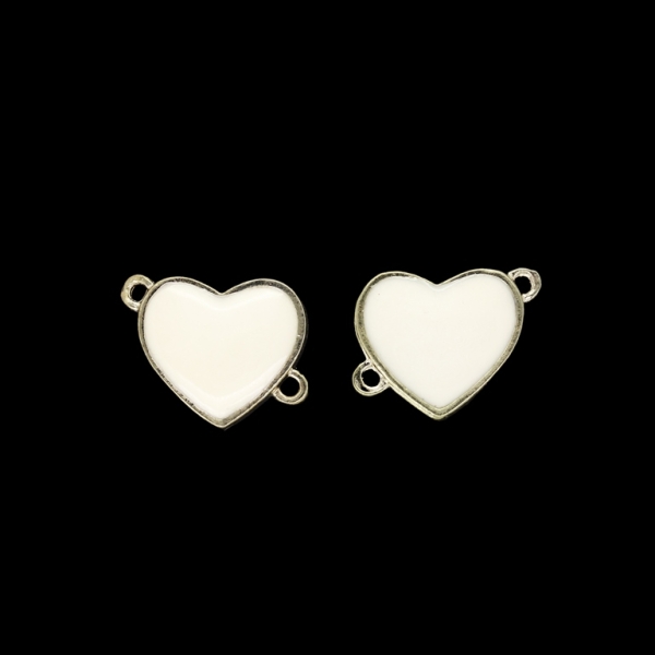 METAL BEADS WITH ENAMEL - CONNECTING ELEMENT WITH 2 RINGS - HEART 24 - 14x17x3mm GOLD AND ECRU - PACKAGE 50pcs. Hole-1.5mm