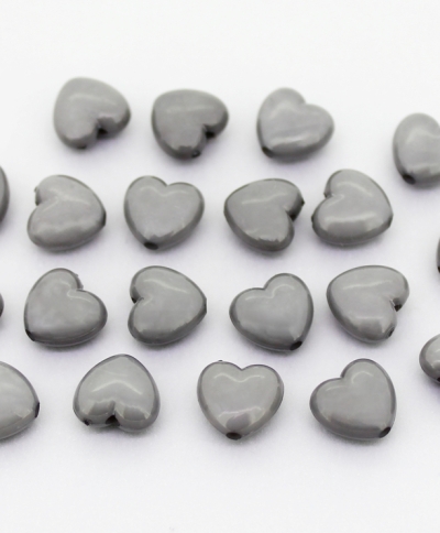 OPAQUE PLASTIC BEADS - HEART 01 - 10x10.5x6mm GRAY С35 - PACKAGE 500g Hole-1.8mm (1250pcs.)