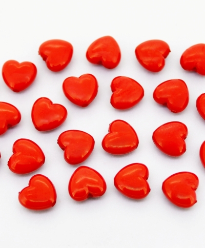 OPAQUE PLASTIC BEADS - HEART 01 - 10x10.5x6mm RED С07 - PACKAGE 500g Hole-1.8mm (1250pcs.)