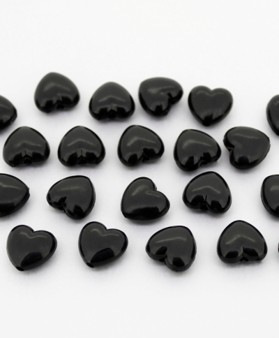 OPAQUE PLASTIC BEADS - HEART 01 - 10x10.5x6mm BLACK С42 - PACKAGE 500g Hole-1.8mm (1250pcs.)