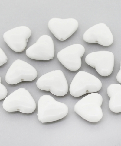 OPAQUE PLASTIC BEADS - HEART 02 - 12x14.5x5.5mm WHITE С01 - PACKAGE 500g Hole-1.5mm (840pcs.)