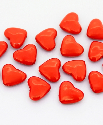 OPAQUE PLASTIC BEADS - HEART 02 - 12x14.5x5.5mm RED С07 - PACKAGE 500g Hole-1.5mm (840pcs.)