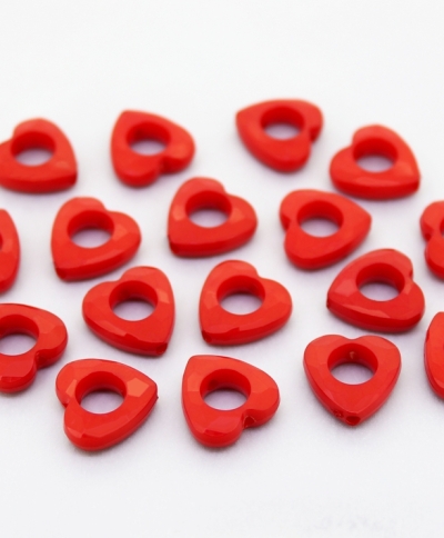 OPAQUE PLASTIC BEADS - HEART 03 FACETED - INNER HOLE 6.5mm - 14x4mm RED С07 - PACKAGE 500g Hole-1.8mm (1100pcs.)