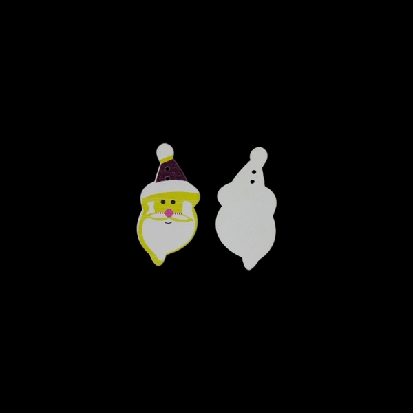 WOODEN FIGURES - BUTTON TYPE - CHRISTMAS - SANTA CLAUS 08 - 20x40x2mm WHITE WITH YELLOW - 10pcs. Hole-2x2.0mm