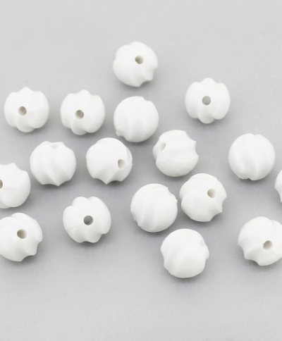 OPAQUE PLASTIC BEADS - BALL STRIPES - 9mm WHITE С01 - PACKAGE 500g Hole-2.0mm (950pcs.)