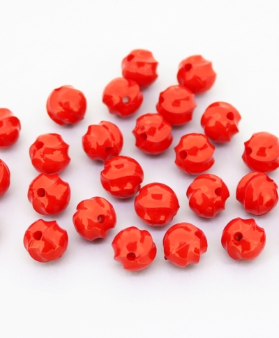 OPAQUE PLASTIC BEADS - BALL STRIPES - 9mm RED С07 - PACKAGE 500g Hole-2.0mm (950pcs.)