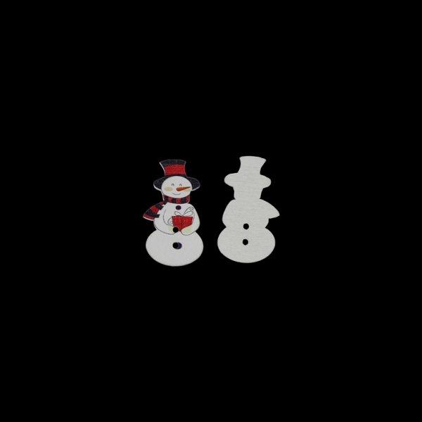 WOODEN FIGURES - BUTTON TYPE - CHRISTMAS - SNOWMAN 04 - 19x34x2mm WHITE WITH RED - 10pcs. Hole-2x2.0mm