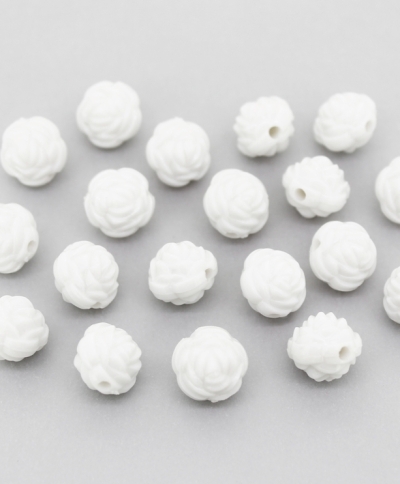 OPAQUE PLASTIC BEADS - BALL ROSE - 11mm WHITE С01 - PACKAGE 500g Hole-2.2mm (850pcs.)