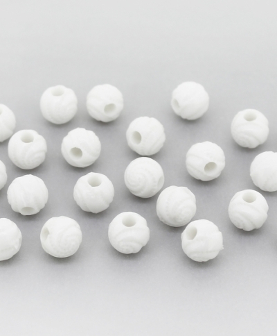 OPAQUE PLASTIC BEADS - BALL SPIRAL - 8mm WHITE С01 - PACKAGE 500g Hole-2.8mm (1950pcs.)