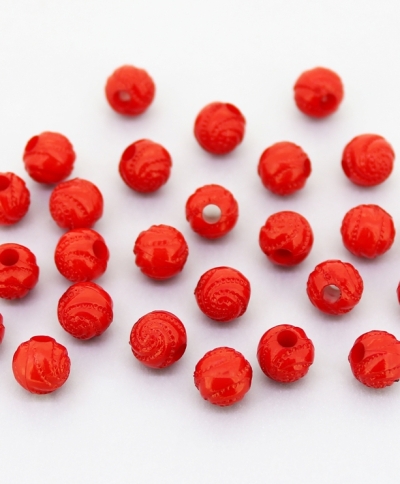 OPAQUE PLASTIC BEADS - BALL SPIRAL - 8mm RED С07 - PACKAGE 500g Hole-2.8mm (1950pcs.)