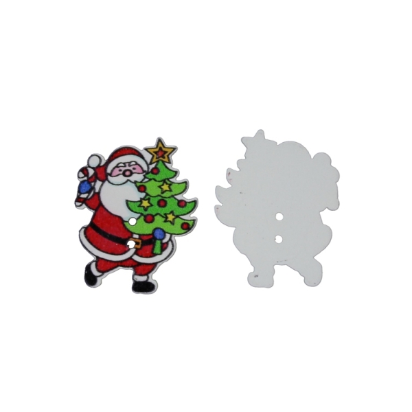 WOODEN FIGURES - BUTTON TYPE - CHRISTMAS - SANTA CLAUS 10 - 28х35х2mm WHITE WITH RED AND GREEN - PACKAGE 100pcs. Hole-2х2.0mm