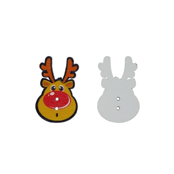WOODEN FIGURES - BUTTON TYPE - CHRISTMAS - DEER 02 - 22x35x2mm WHITE AND ORANGE (DARK) - 10pcs. Hole-2x2.0mm