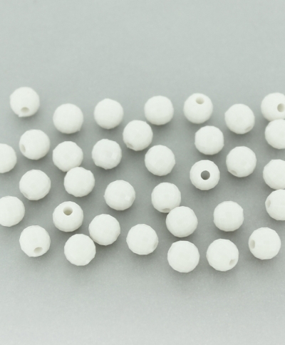 OPAQUE PLASTIC BEADS - BALL FACETED - 6mm WHITE С01 - PACKAGE 500g Hole-1.8mm (4500pcs.)