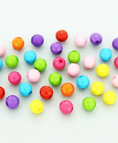 OPAQUE PLASTIC BEADS - BALL FACETED - 6mm MIX - PACKAGE 500g Hole-1.8mm (4500pcs.)