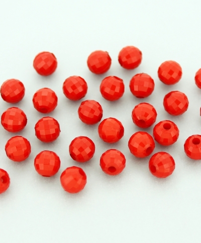 OPAQUE PLASTIC BEADS - BALL FACETED - 6mm RED С07 - PACKAGE 500g Hole-1.8mm (4500pcs.)