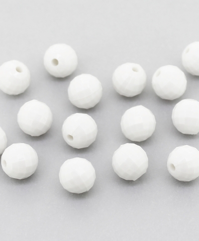 OPAQUE PLASTIC BEADS - BALL FACETED - 8mm WHITE С01 - PACKAGE 500g Hole-1.8mm (1800pcs.)