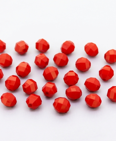 OPAQUE PLASTIC BEADS - BALL FACETED 02 - 8mm RED С07 - 50g Hole-1.8mm (210pcs.)