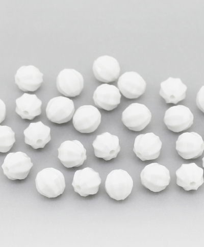 OPAQUE PLASTIC BEADS - BALL FACETED 03 STRIPE - 8mm WHITE С01 - 50g Hole-1.8mm (215pcs.)